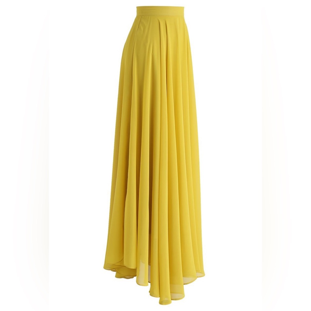 Chicwish Bright Yellow Pleated Fully Lined Maxi Skirt - Picture 3 of 11